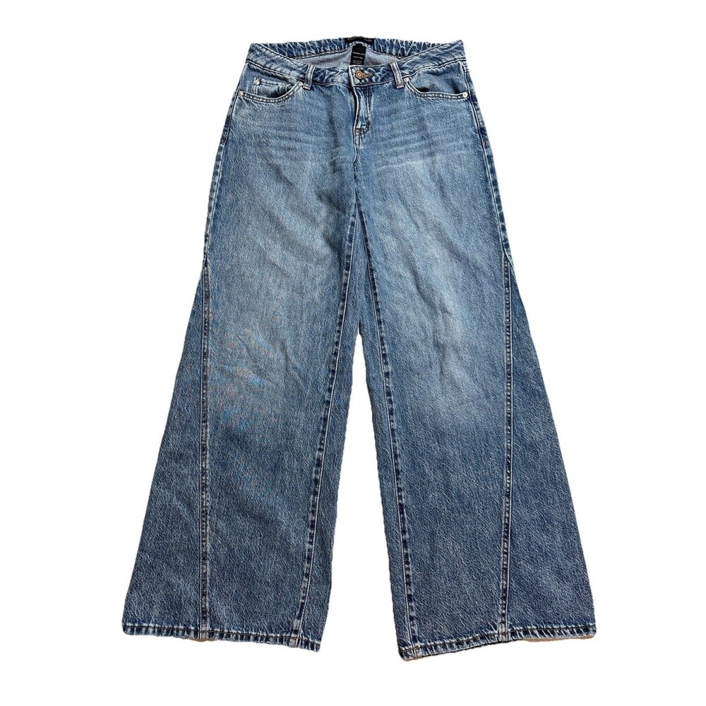 Women’s Size 5/27 Super Wide Leg, Medium Wash Denim Jeans Skater Grunge Bohemian